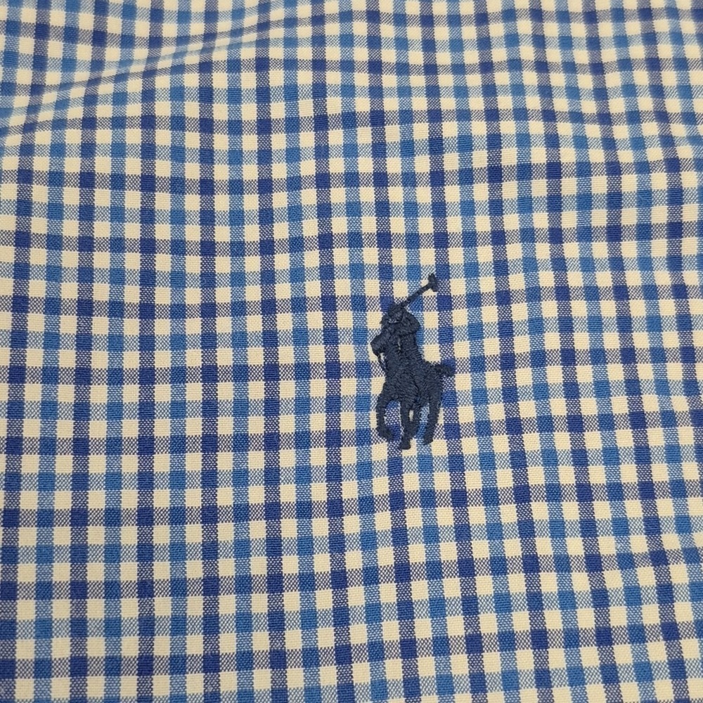 Ralph Lauren Long Sleeve Mens Large Blue Check Button Down Custom Fit - Picture 5 of 9